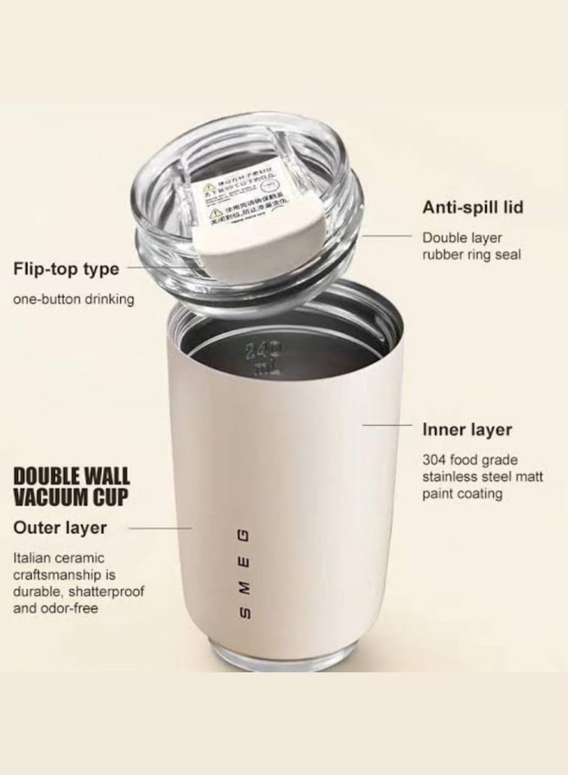 سميج كوب قهوة للسفر، كوب معزول للمشروبات سعة 240 مل مع غطاء مانع للتسرب، كوب قهوة يدوم طويلاً مع غطاء، ترمس قهوة للسف - Image 4